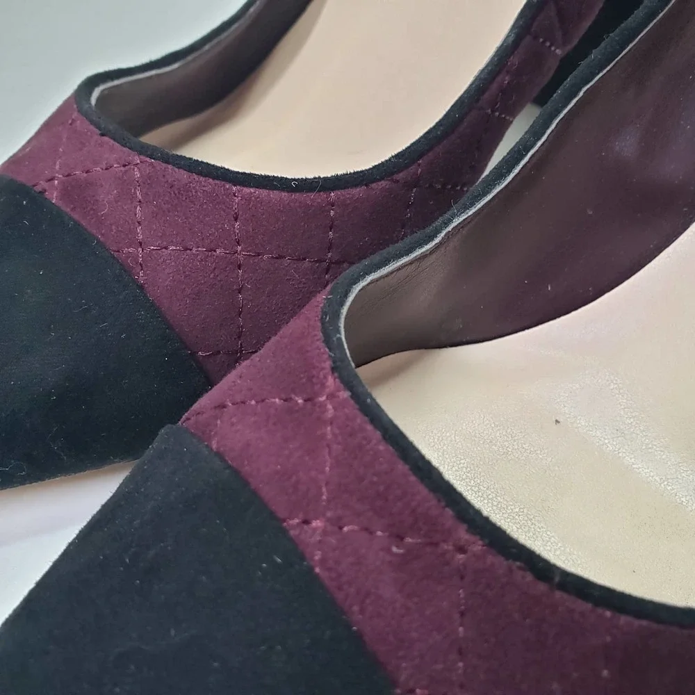 Tommy Hilfiger Violin Pump 10‎ Quilted Suede Block Heel Burgundy Black